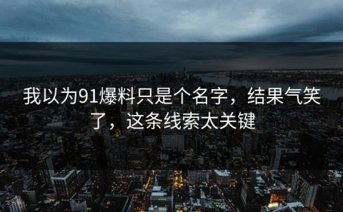 我以为91爆料只是个名字，结果气笑了，这条线索太关键