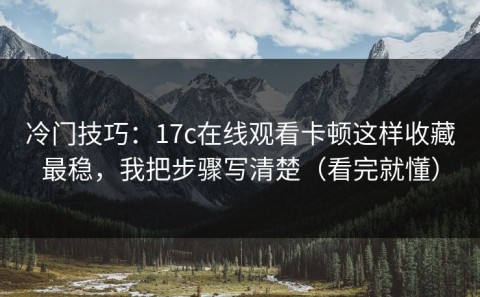 冷门技巧：17c在线观看卡顿这样收藏最稳，我把步骤写清楚（看完就懂）