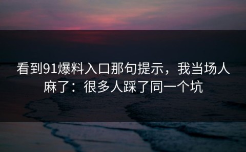 看到91爆料入口那句提示，我当场人麻了：很多人踩了同一个坑