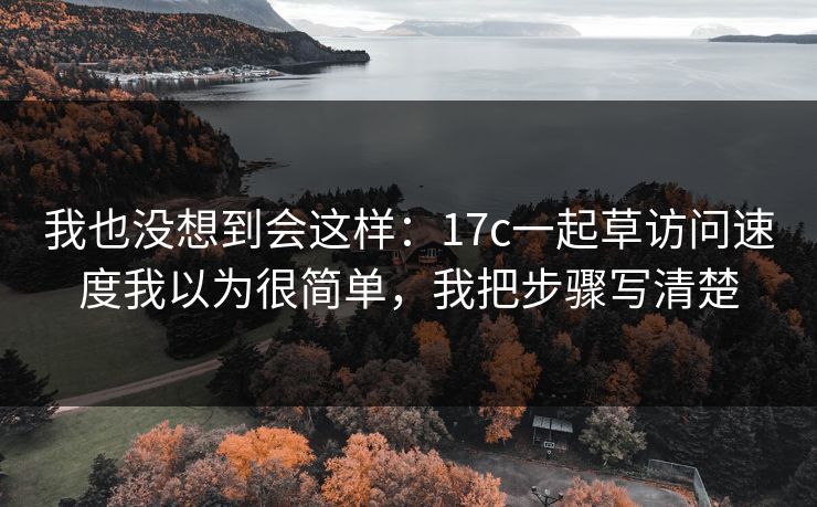我也没想到会这样:17c一起草访问速度我以为很简单,我把步骤写清楚 我也没想到会这样:17c一起草访问速度我以为很简单,我把步骤写清楚